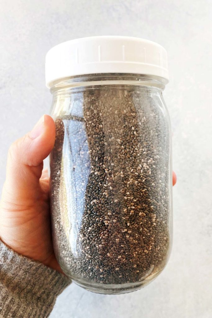 glass jars of chia seeds