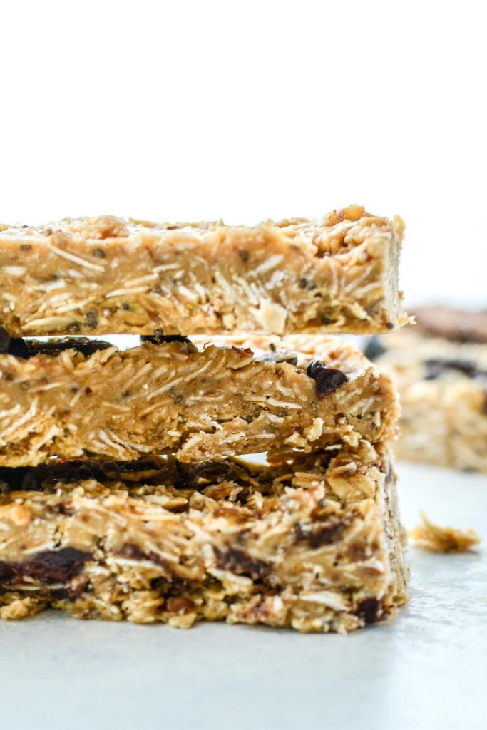 A stack of chewy no-bake granola bars.